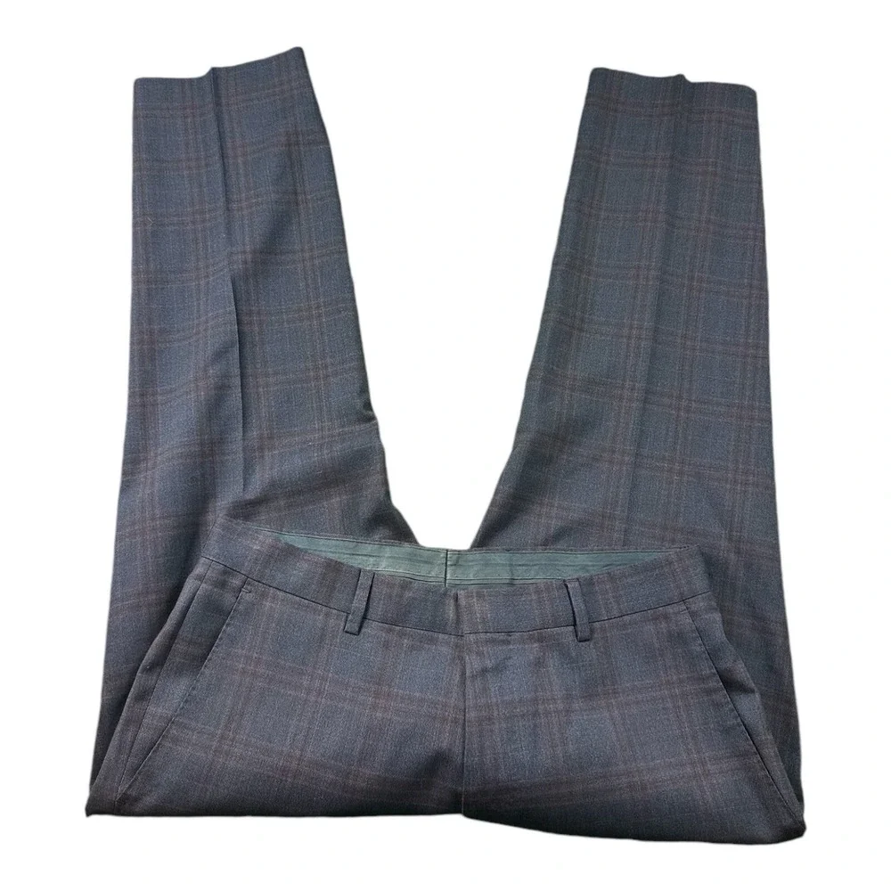 Hugo Boss Blue Maroon Checked Huge6/Genius4 Super 100s Wool Suit 36R 30X25